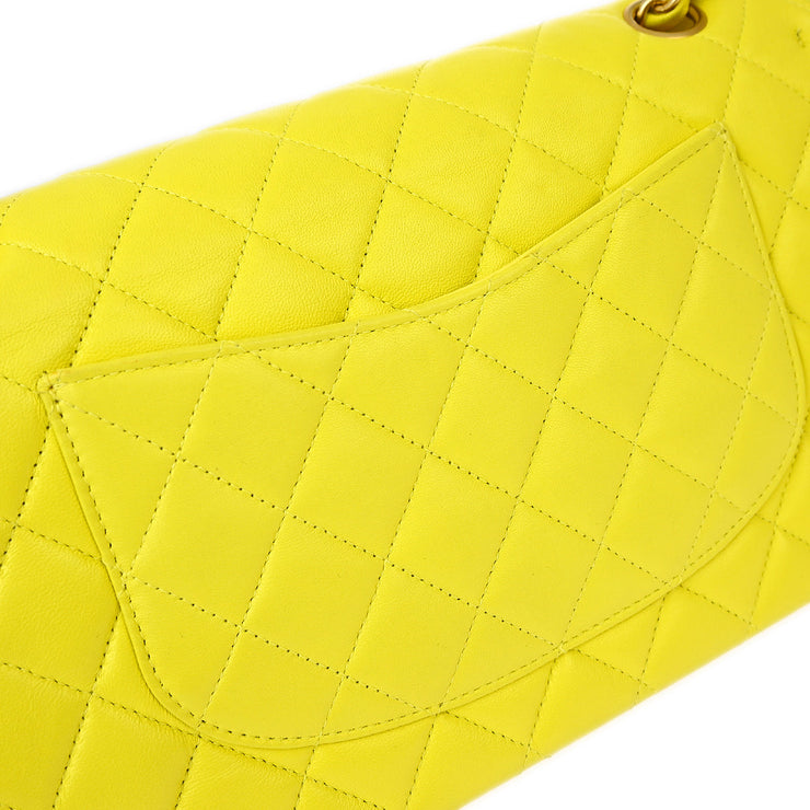 Chanel * Yellow Lambskin Medium Classic Double Flap Shoulder Bag