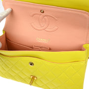 Chanel * Yellow Lambskin Medium Classic Double Flap Shoulder Bag