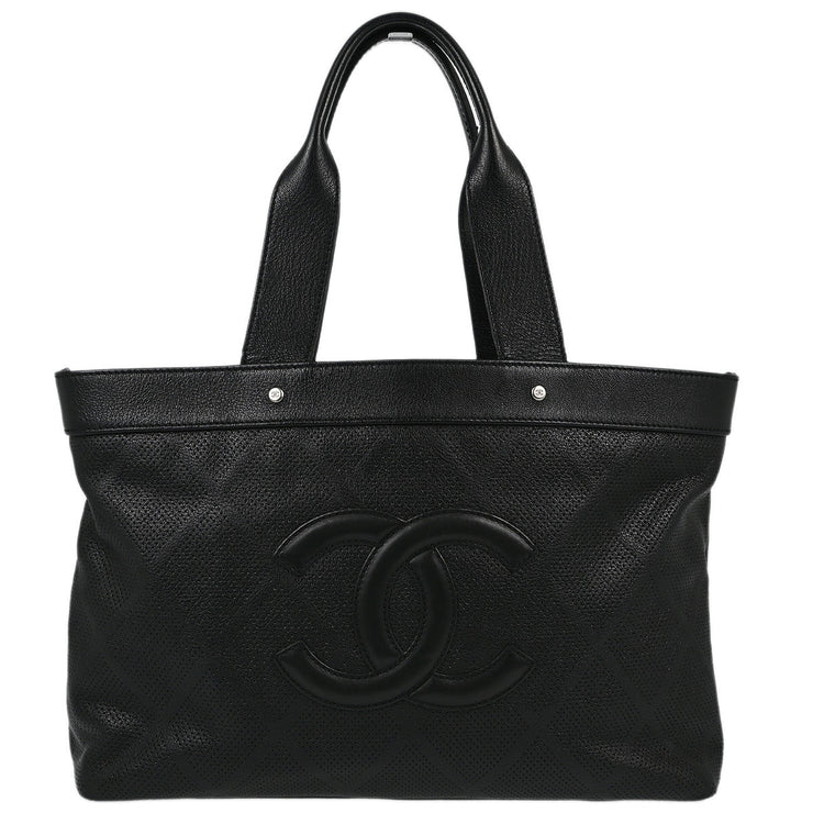 Chanel Black Perforated Calfskin Tote Handbag