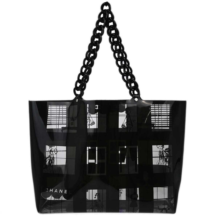 Chanel Black Vinyl Window Tote Handbag