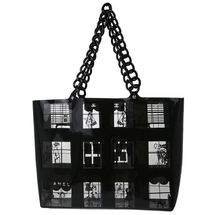 Chanel 2003-2004 Black Vinyl Window Tote Handbag