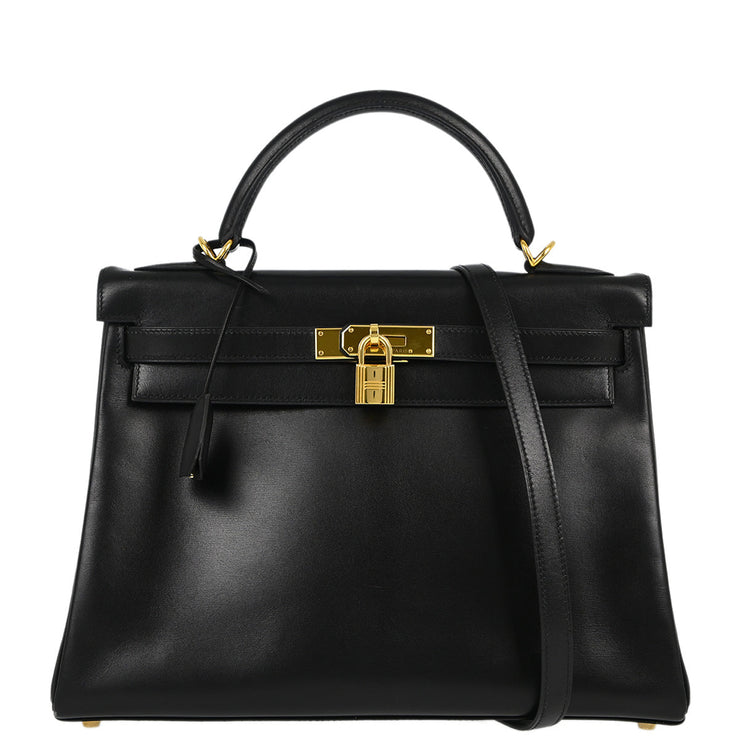 Hermes Black Box Calf Kelly 32 Retourne 2way Shoulder Handbag