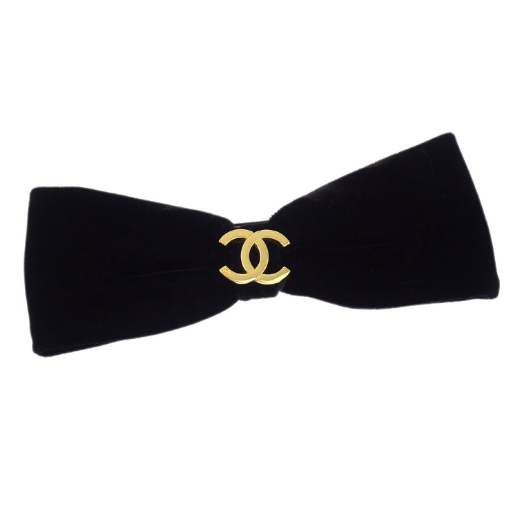 Chanel Bow Velvet Hair Barrette Black