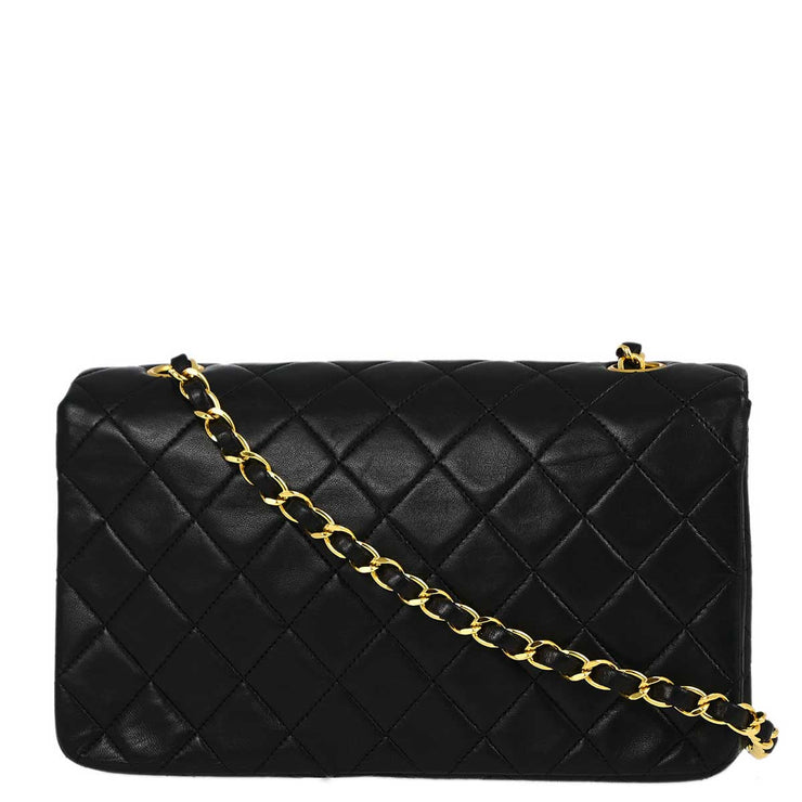 Chanel Black Lambskin Turnlock Small Full Flap Shoulder Bag