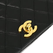 Chanel Black Lambskin Turnlock Small Full Flap Shoulder Bag