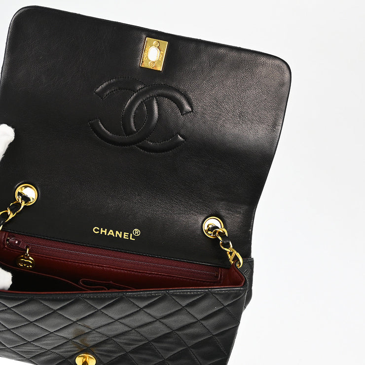 Chanel Black Lambskin Turnlock Small Full Flap Shoulder Bag