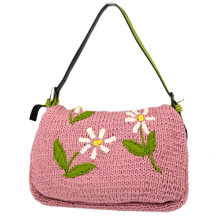 Fendi Pink Wool Flower Mamma Baguette Handbag