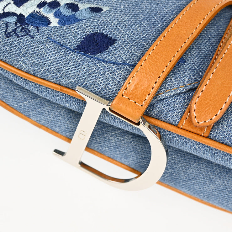 Christian Dior Blue Denim Embroidered Saddle Handbag