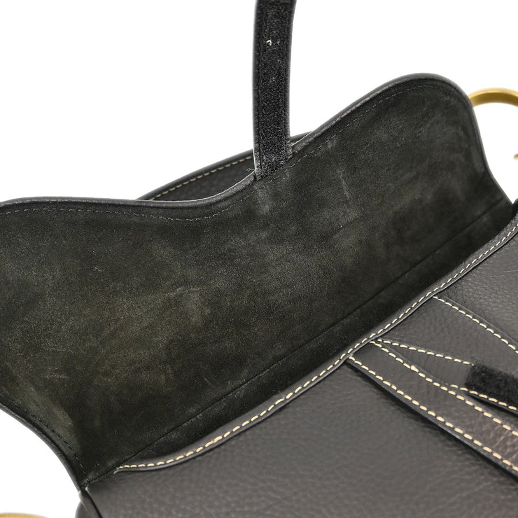 Christian Dior Black Leather Saddle Handbag