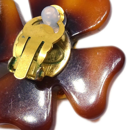 Chanel Clover Earrings Clip-On Brown 95P