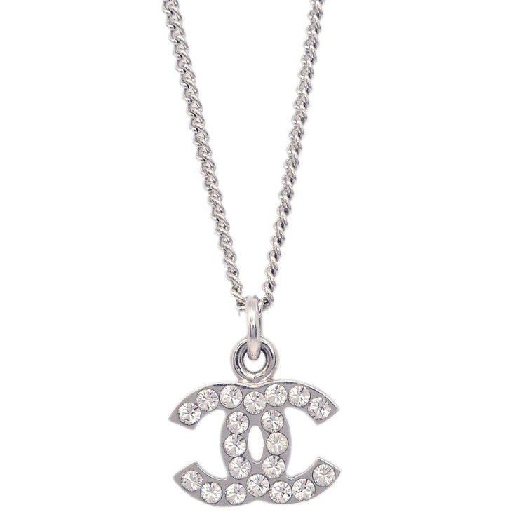 Chanel CC Chain Necklace Pendant Rhinestone Silver 07V