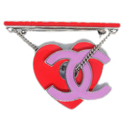 Chanel CC Heart Brooch Pin Corsage Silver 04P