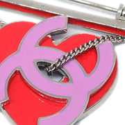 Chanel CC Heart Brooch Pin Corsage Silver 04P