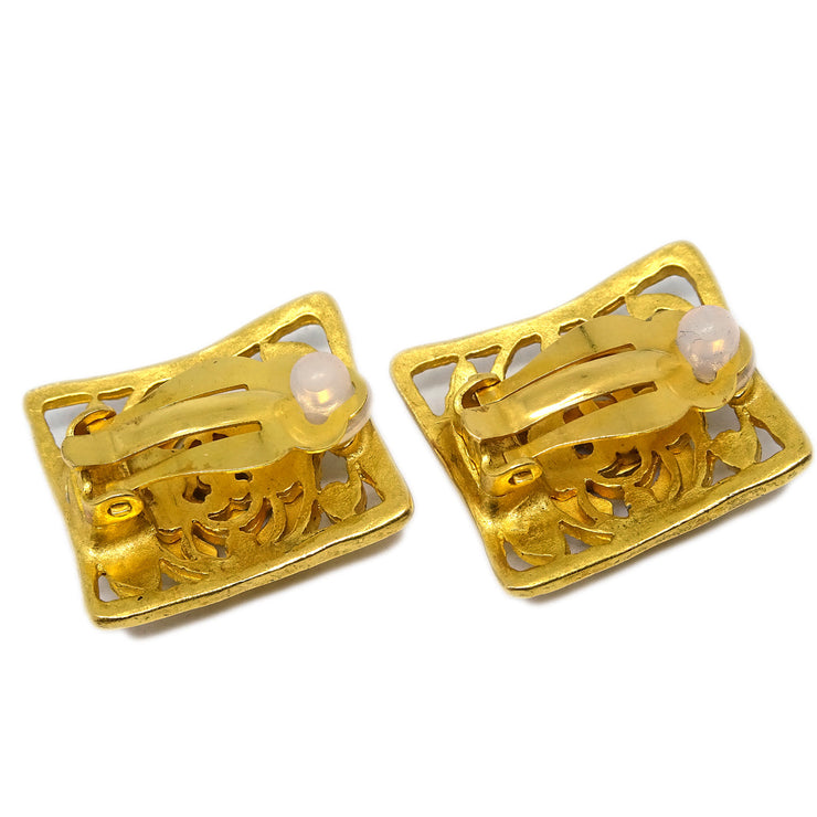 Chanel CC Square Earrings Clip-On Gold 95A