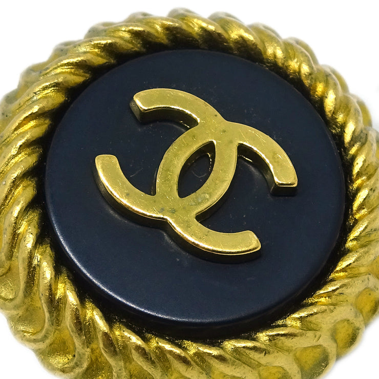 Chanel Button Earrings Clip-On Black Gold 95C