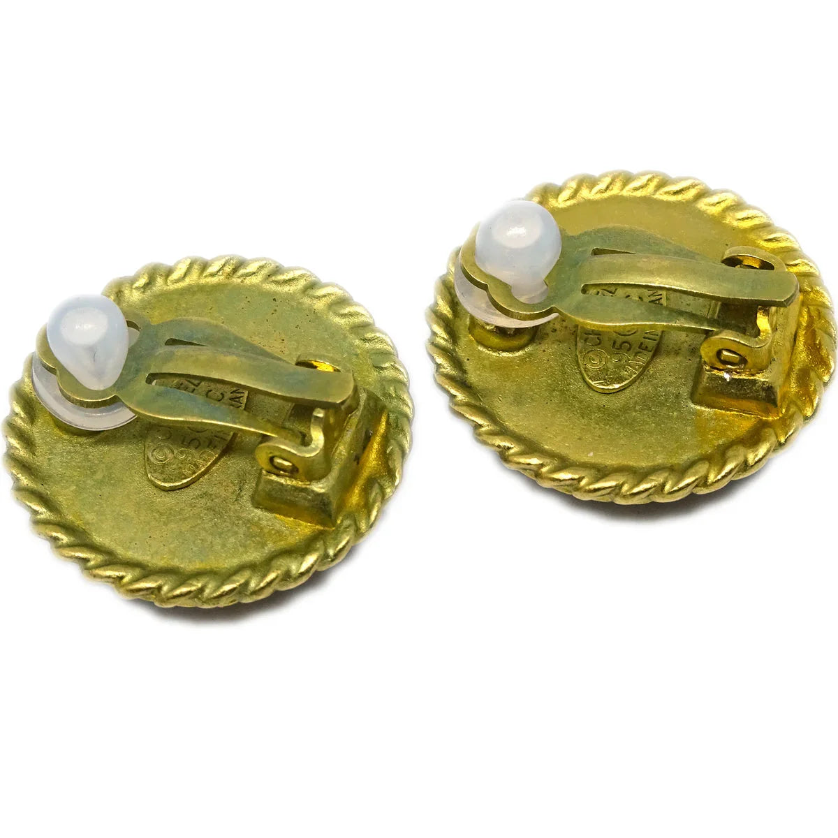 Chanel Button Earrings Clip-On Black Gold 95C