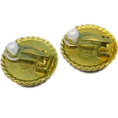 Chanel Button Earrings Clip-On Black Gold 95C