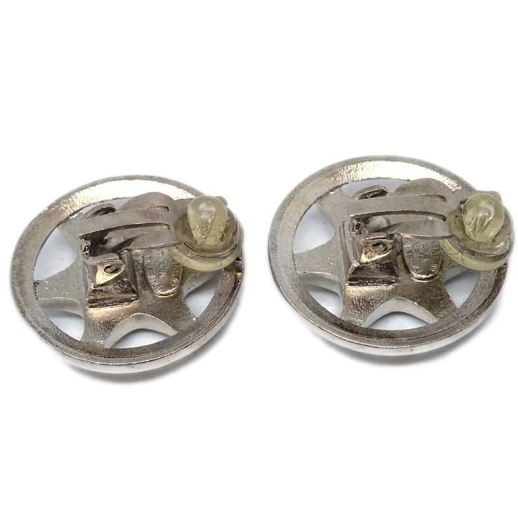 Chanel Button Earrings Clip-On Silver 97A