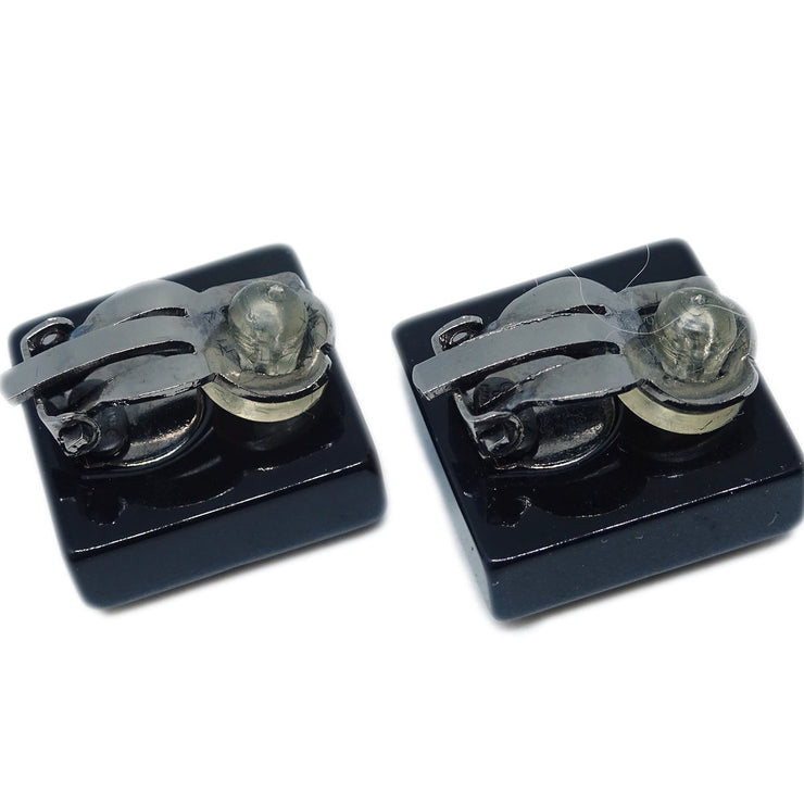 Chanel Square Earrings Clip-On Black 04A