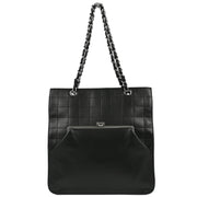 Chanel Black Lambskin Choco Bar Chain Tote Handbag