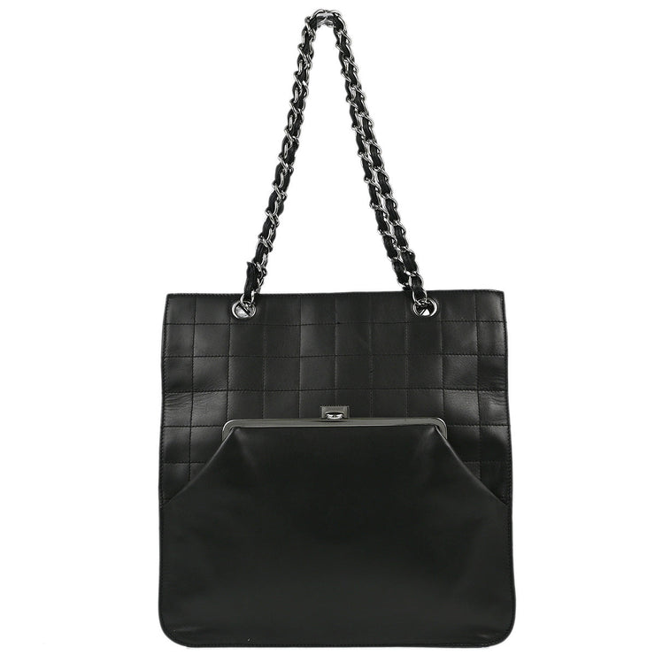 Chanel Black Lambskin Choco Bar Chain Tote Handbag