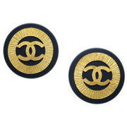 Chanel Button Earrings Clip-On Black Gold 93P