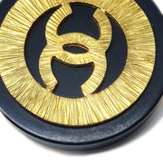 Chanel Button Earrings Clip-On Black Gold 93P