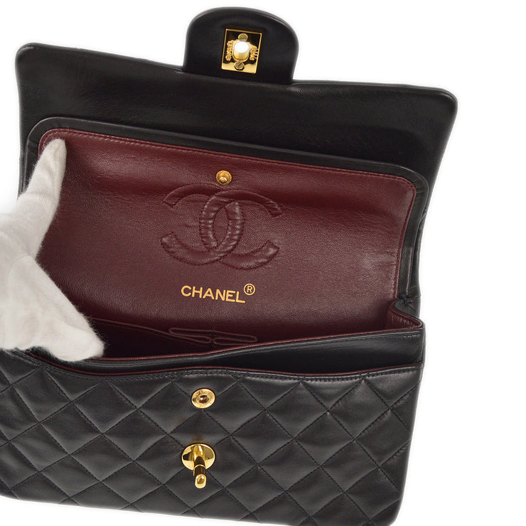 Chanel 1994-1996 Black Lambskin Small Classic Double Flap Shoulder Bag