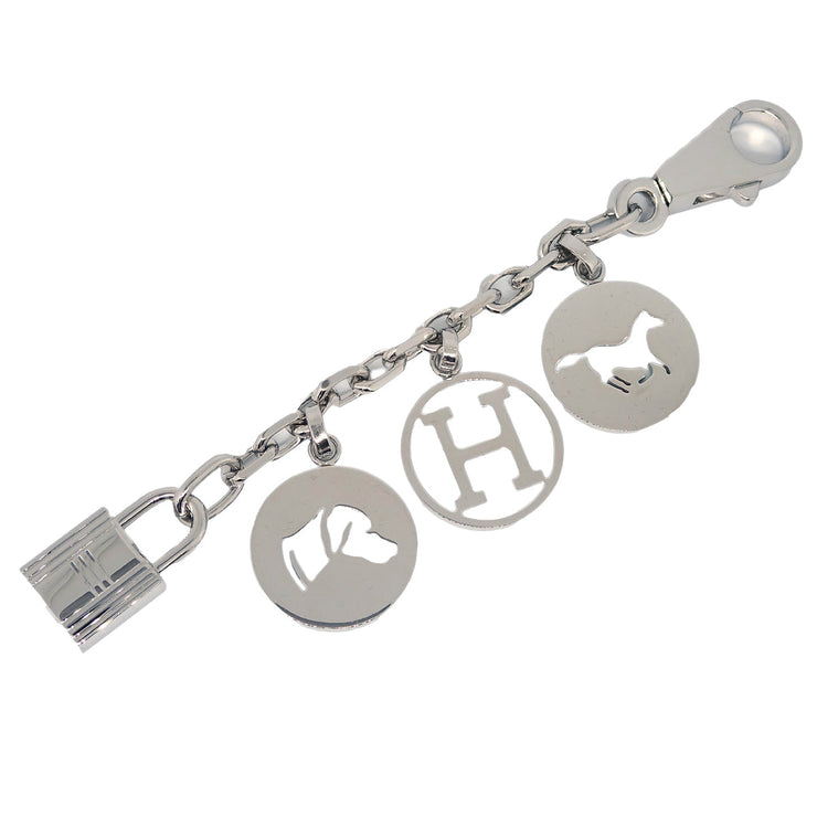 Hermes Amulet Bull Lock Key Holder Bag Charm Silver Small Good