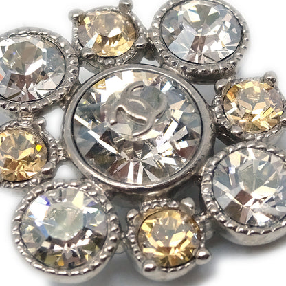 Chanel Dangle Pierced Earrings Rhinestone Silver A12V