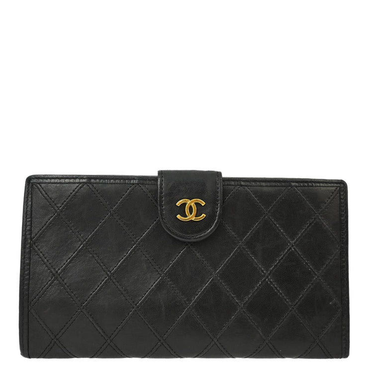 Chanel Black Lambskin Bicolore Long Wallet