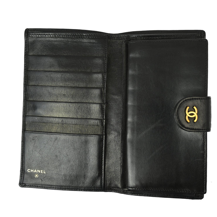 Chanel Black Lambskin Bicolore Long Wallet