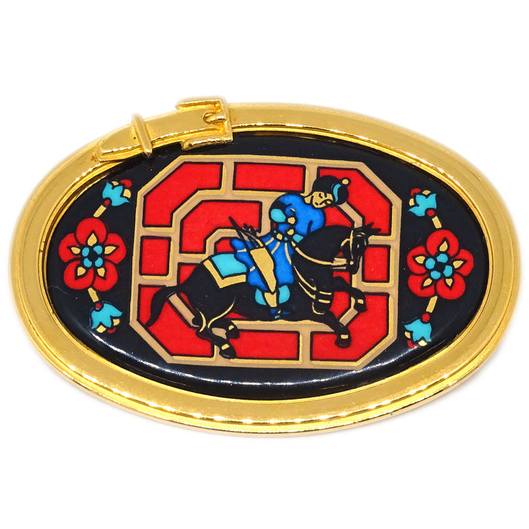 Hermes Enamel Cloisonne Ware Brooch Pin Gold