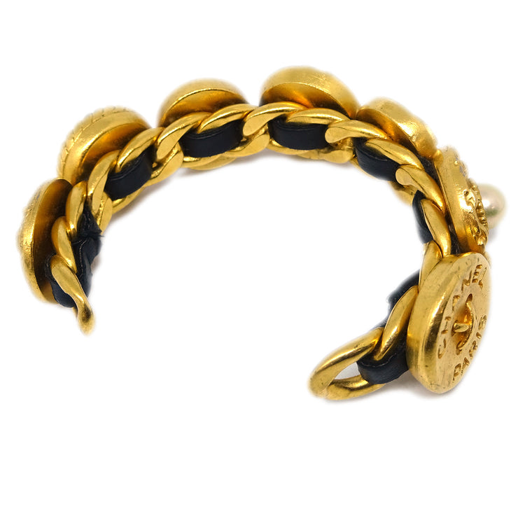 Chanel Bracelet Bangle Artificial Pearl Gold 95A