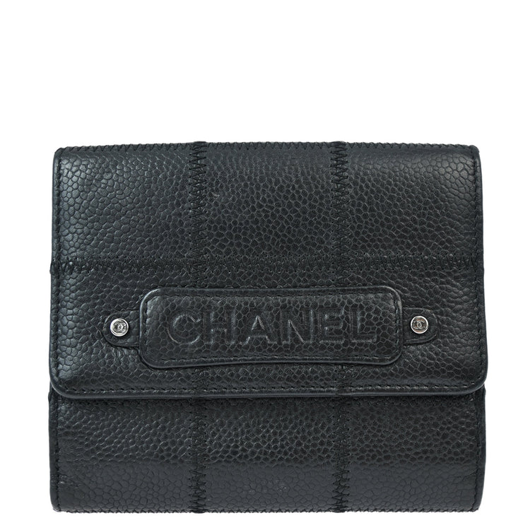 Chanel Black Caviar Choco Bar Bifold Wallet