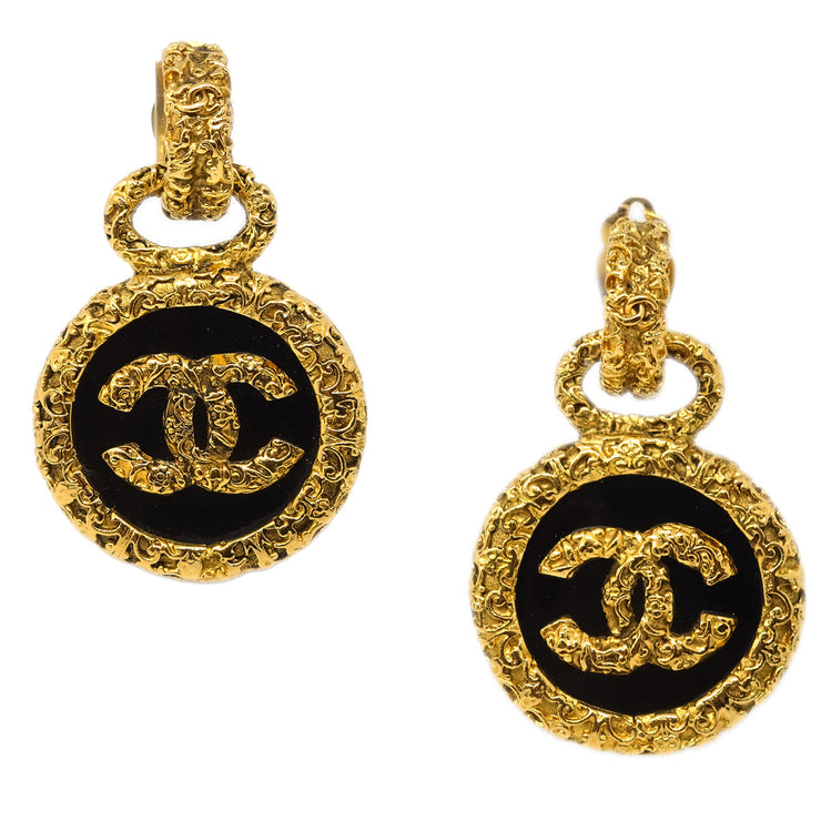 Chanel Hoop Dangle Earrings Clip-On Gold 93A