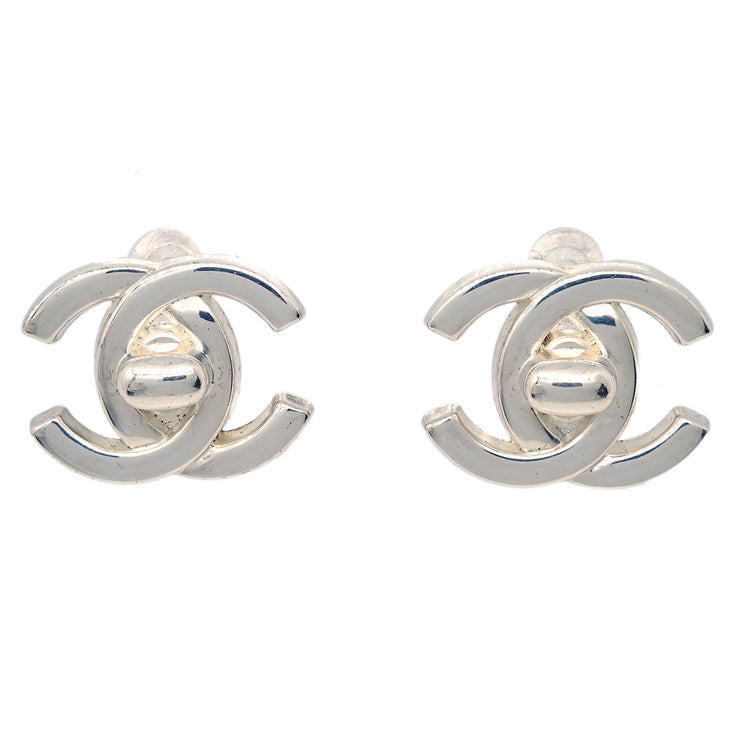 Chanel CC Turnlock Earrings Clip-On Silver Small 96A