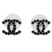 Chanel CC Piercing Earrings Rhinestone Silver 05P