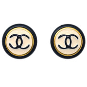 Chanel Button Earrings Clip-On Black Gold 97P