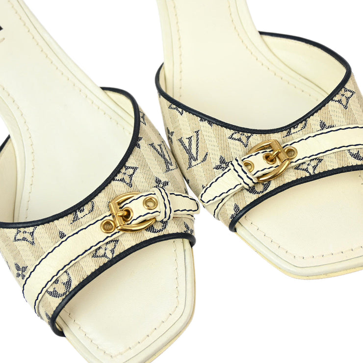 Louis Vuitton * Beige Monogram Mini Kitten Heel Mules #37