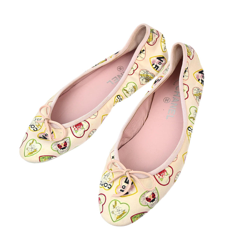 Chanel * Pink Cotton Valentine Ballet Flats Room Shoes #37