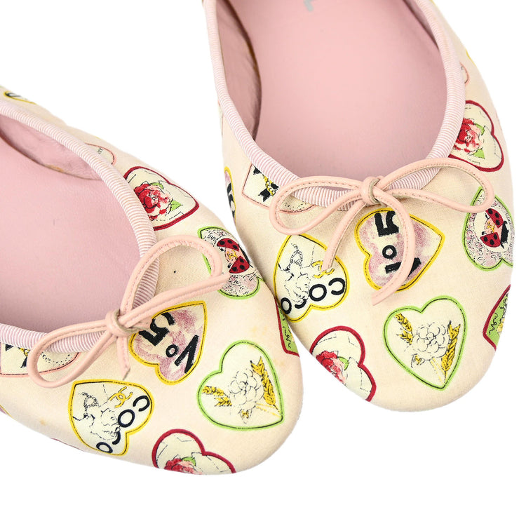 Chanel * Pink Cotton Valentine Ballet Flats Room Shoes #37