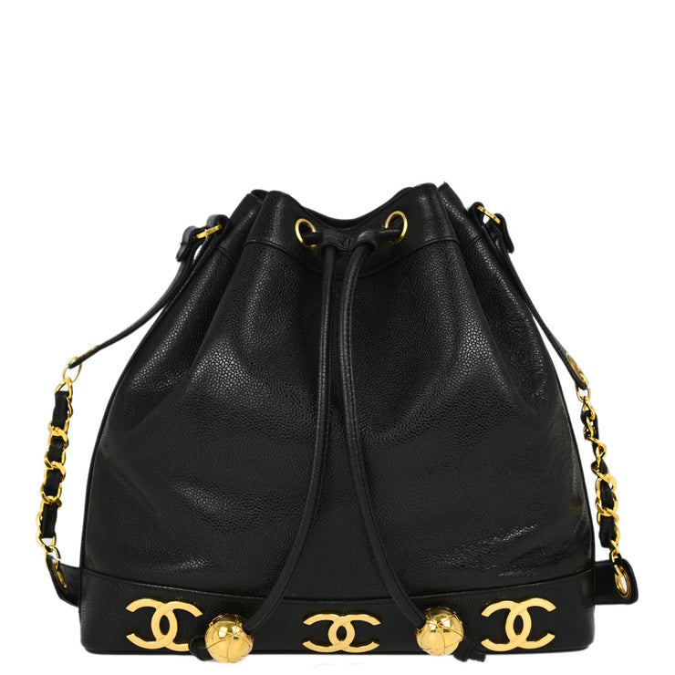 Chanel Black Caviar Triple CC Bucket Shoulder Bag