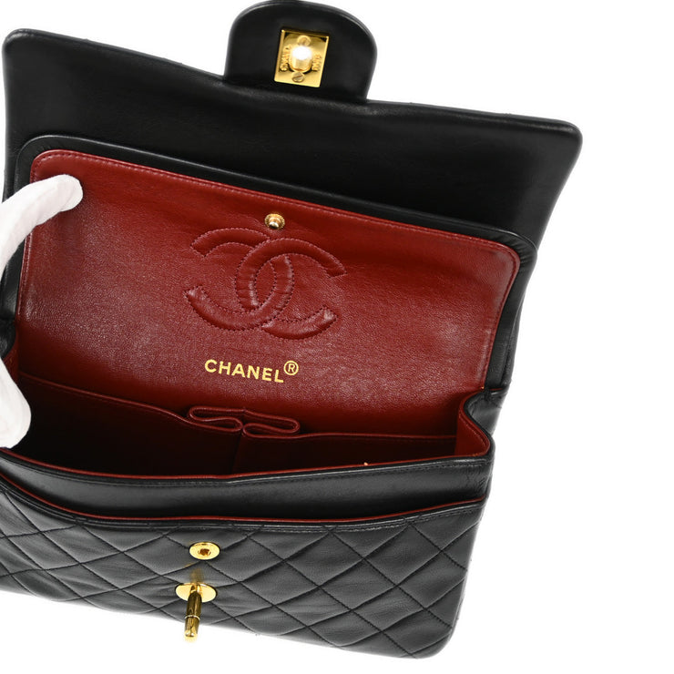 Chanel Black Lambskin Small Classic Double Flap Shoulder Bag