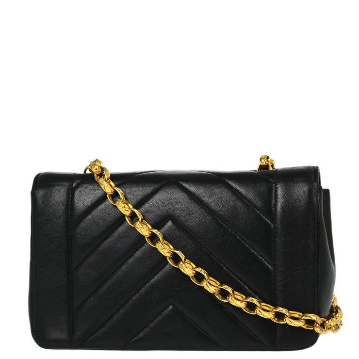 Chanel Black Lambskin Chevron Single Flap Shoulder Bag