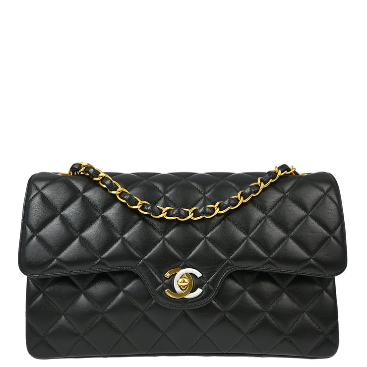 Chanel Black Lambskin Paris Medium Classic Double Flap Shoulder Bag