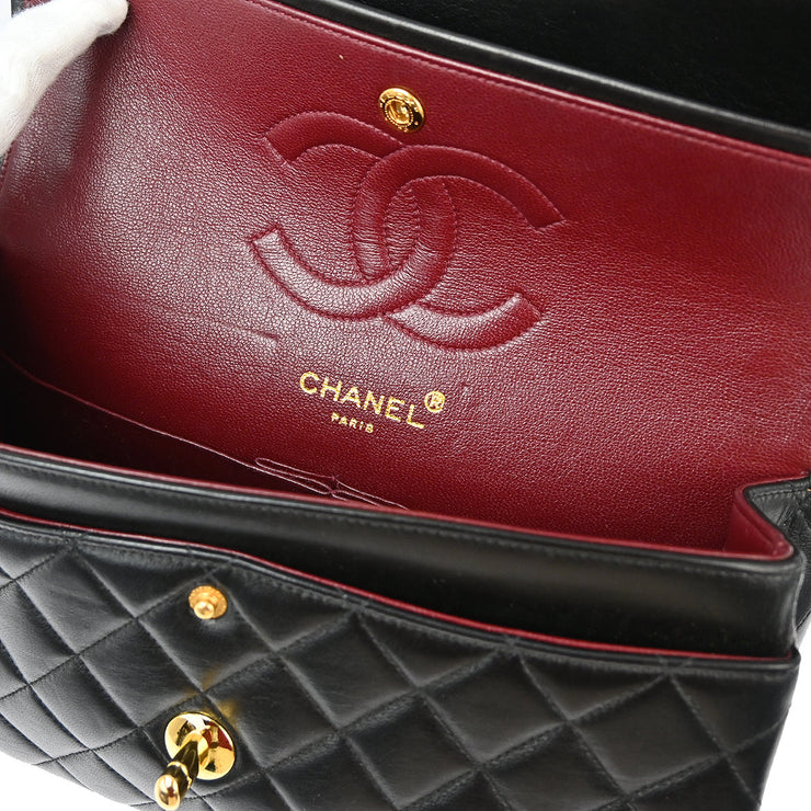 Chanel Black Lambskin Paris Medium Classic Double Flap Shoulder Bag