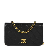 Chanel Black Lambskin Pushlock Mini Full Flap Shoulder Bag