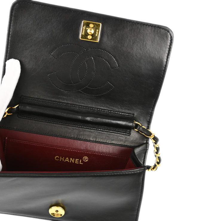 Chanel Black Lambskin Pushlock Mini Full Flap Shoulder Bag