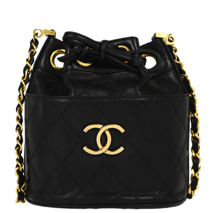 Chanel Black Lambskin Bicolore Bucket Shoulder Bag